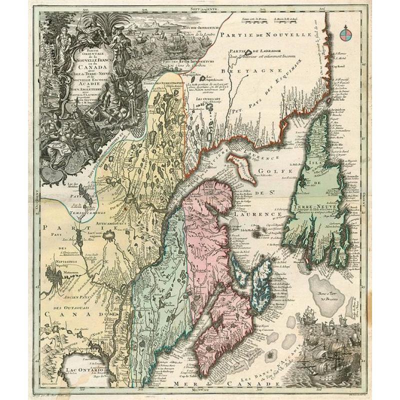 Partie Orientale de la Nouvelle France ou du Canada avec l'Isle de Terre-Neuve et de Nouvelle Escosse, Acadie et Nouv. Angleterre avec Fleuve de St. Laurence