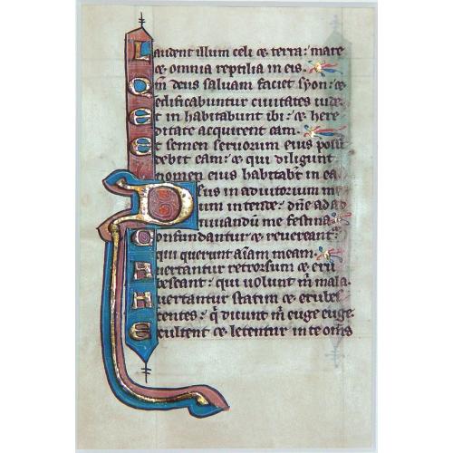 Old map image download for 13th Century Medieval Psalter leaf.