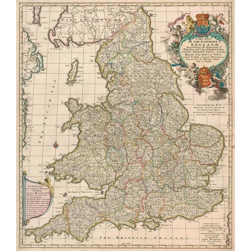 Old map image download for A New Mapp of the Kingdome of England, Representing the Princedome of Wales, and other Provinces, Cities, Market Towns, with the Roads from Town to Town.