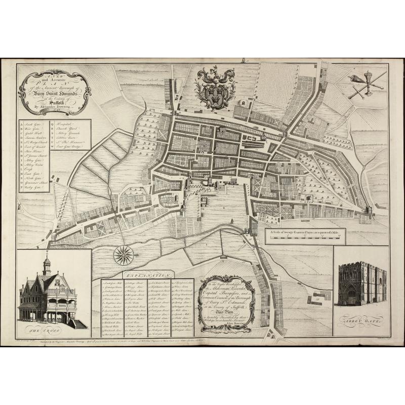 A New and Accurate Plan of the Ancient Borough of Bury Saint Edmunds in the Country of Suffolk By Alexander Downing. 1740
