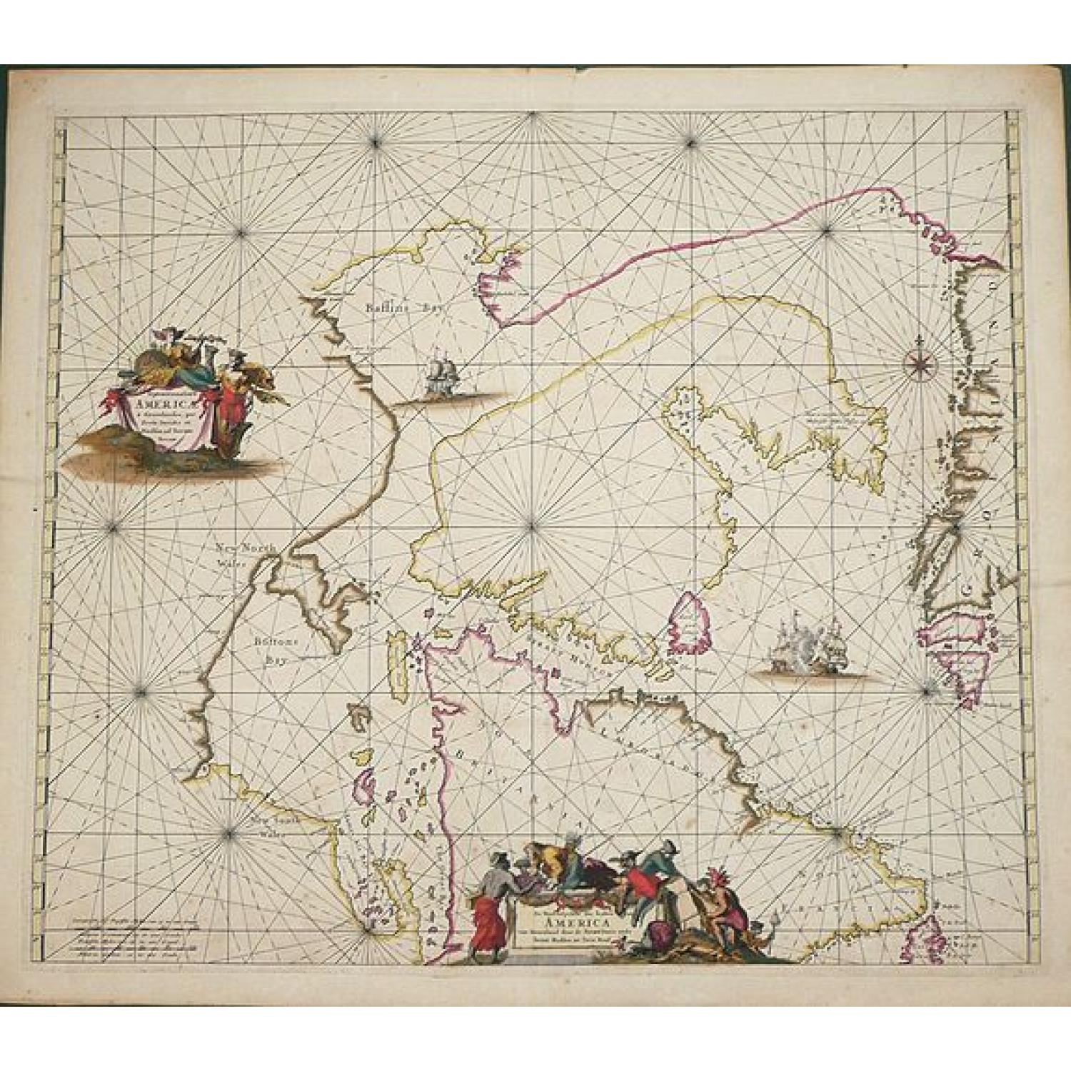 Septemtrionaliora Americae a Groenlandia, per Freta Davidis, et Hudson, ad Terram Novam - De Noordelyckste Zee kusten van America van Groenland door de Straet Davis ende Straet Hudson tot Terra Neuf