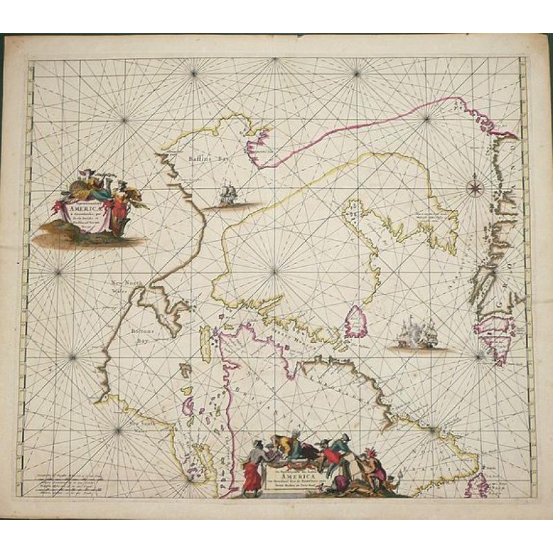 Septemtrionaliora Americae a Groenlandia, per Freta Davidis, et Hudson, ad Terram Novam - De Noordelyckste Zee kusten van America van Groenland door de Straet Davis ende Straet Hudson tot Terra Neuf