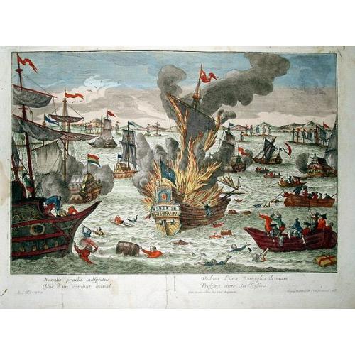 Old map image download for NAVALIS PRAELII ADSPECTUS, VUE D'UN COMBAT NAVAL, VEDUTA D'UNA BATTAGLIADI MARE, PROSPECT EINES SEE-TREFFENS.