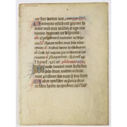 Fine manuscript leaf from a Flemish book of hours, on vellum.