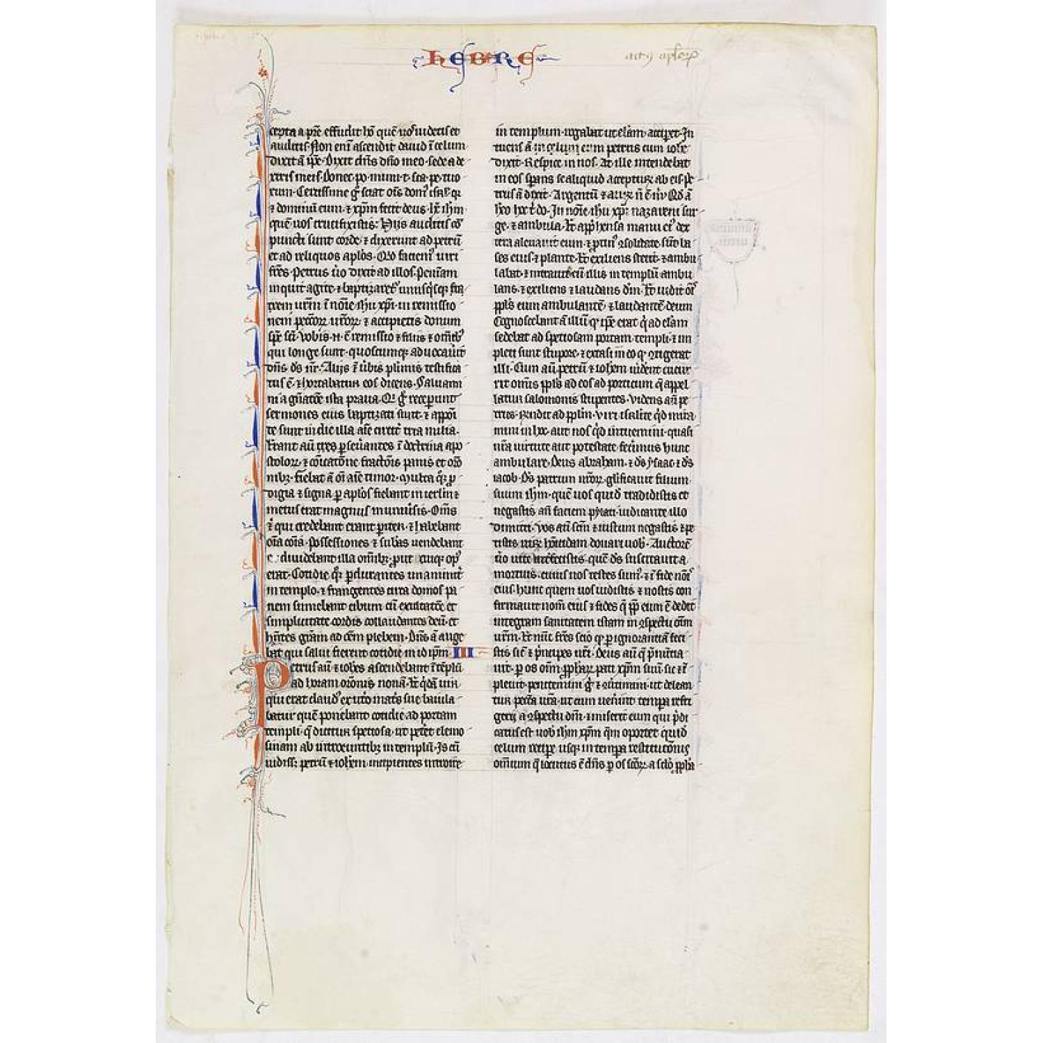 Large leaf from a Parisian Bible, on vellum.