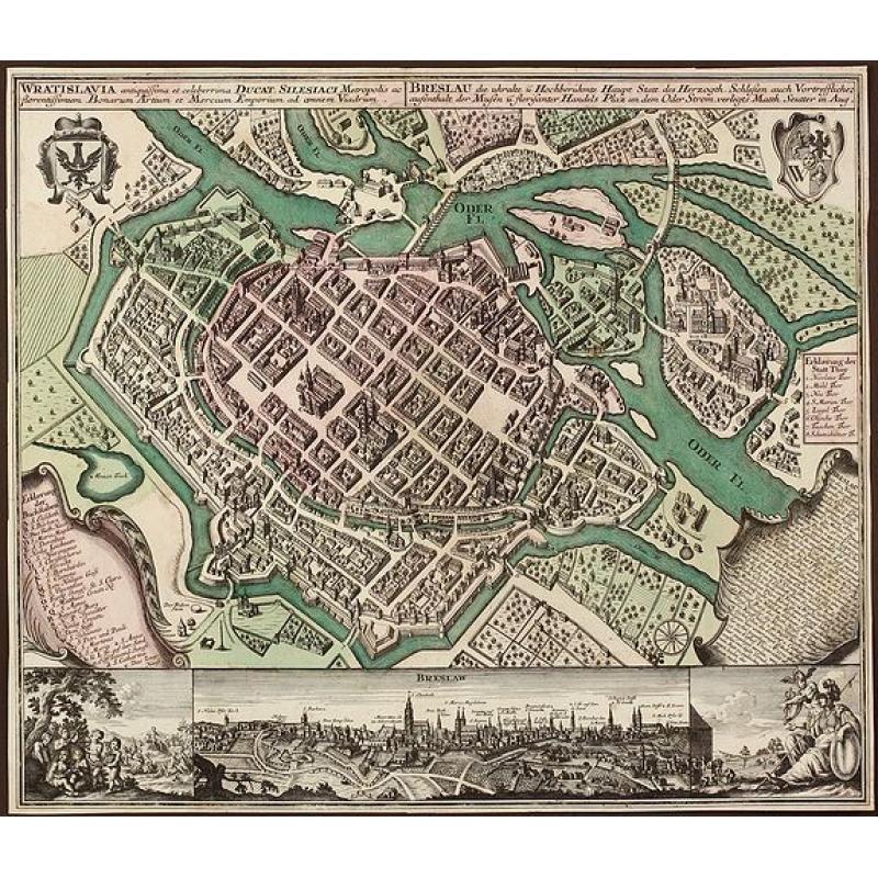 Wratislavia Antiquissima et Celeberrima Ducat. Silesiaci Metropolis ... / Breslau due Uhralte u Hochberuhmte Haupt Statt des Herzogth. Schleisien.