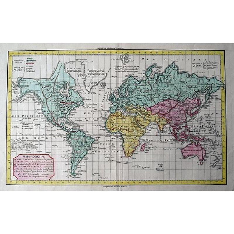 MAPPE-MONDE ou CARTE GENERALE de toutes les parties du GLOBE, MAPPE-MONDE ou CARTE GÈNÈRALE de toutes les parties du GLOBE, corrigée et augmentée des Découvertes du Cap. COOK, de celles de la PEROUSE en 1801, de VANCOUVER, de MACKENSIE en 1802...