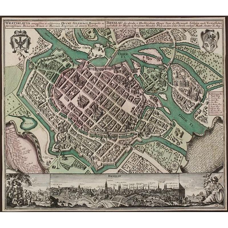 Wratislavia Antiquissima et Celeberrima Ducat. Silesiaci Metropolis ... / Breslau due Uhralte u Hochberuhmte Haupt Statt des Herzogth. Schleisien.