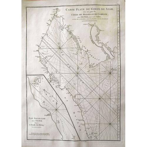 Old map image download for Carte plate du Golfe de Siam, avec une partie des Côtes De Malaye Et De Camboje...