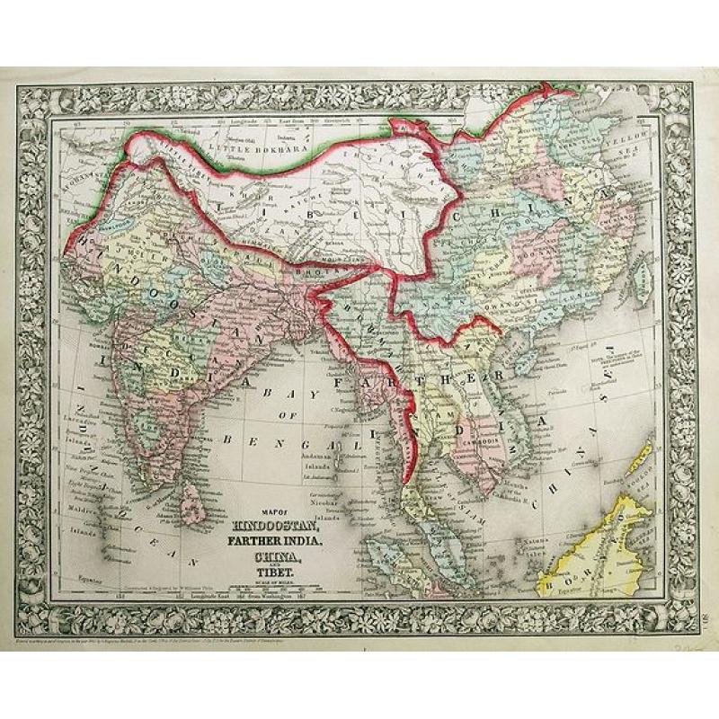 Map of Hindoostan, Farther India, China, and Tibet.