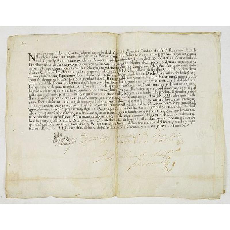 Spanish inquisition document, manuscript on vellum.