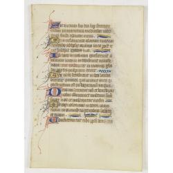 Manuscript leaf from a book od hours, written in Latin, in a neat gothic bookhand.