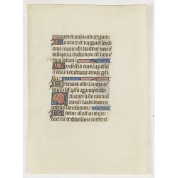 Leaf from a Parisian book of hours, on vellum, written in a bold strong Gothic script.