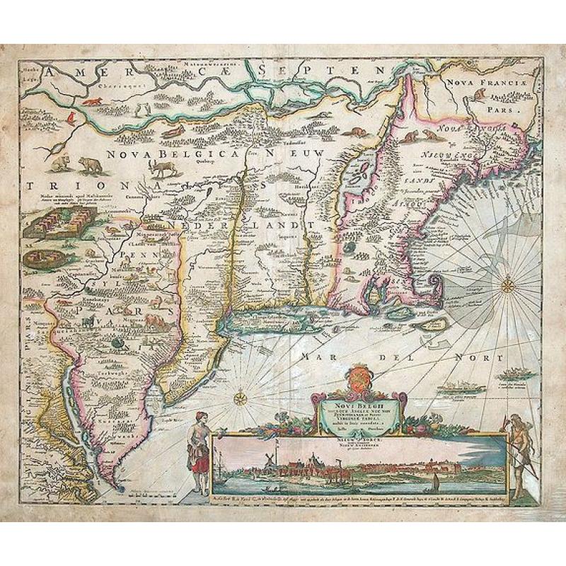 Novi Belgii novaeque Angliae nec non partis Virginiae tabula multis in locis emendata a Iusto Dackers.
