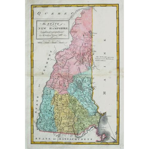 Old map image download for The State of New Hampshire. Compiled chiefly from actual Surveys. By Samuel Lewis, 1813.