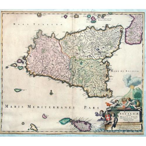 Old map image download for Regni Siciliae et Insulae Maltae et Gozae Cum Circumjacentibus Insulis Descriptio