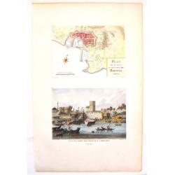 Plan de la ville et des Ports de Rhodes & Vue du Port des Bateaux a Rhodes.