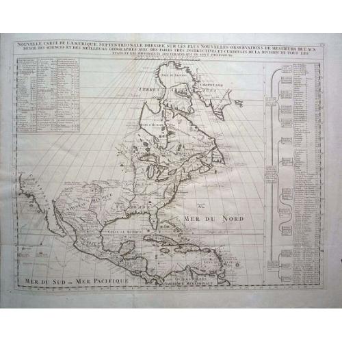 Old map image download for Nouvelle Carte de l\' Amerique Septentrionale dressee sur les plus Nouvelles Observations de Messieurs de l\' Academie des Sciences et des Meilleurs Geographes avec des tables tres instructives et curieuses de la division de tous les Etats. 