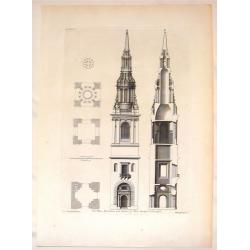 The Plans, Elevations and Section of Bon-Steeple in Cheapside.