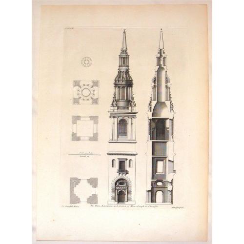 The Plans, Elevations and Section of Bon-Steeple in Cheapside.