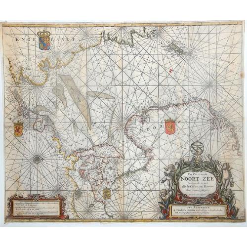 Old map image download for Pas Caart van de Noort Zee Verthoonende in zich Alle de Custen en Havens daer Rontom Gelegen. . .
