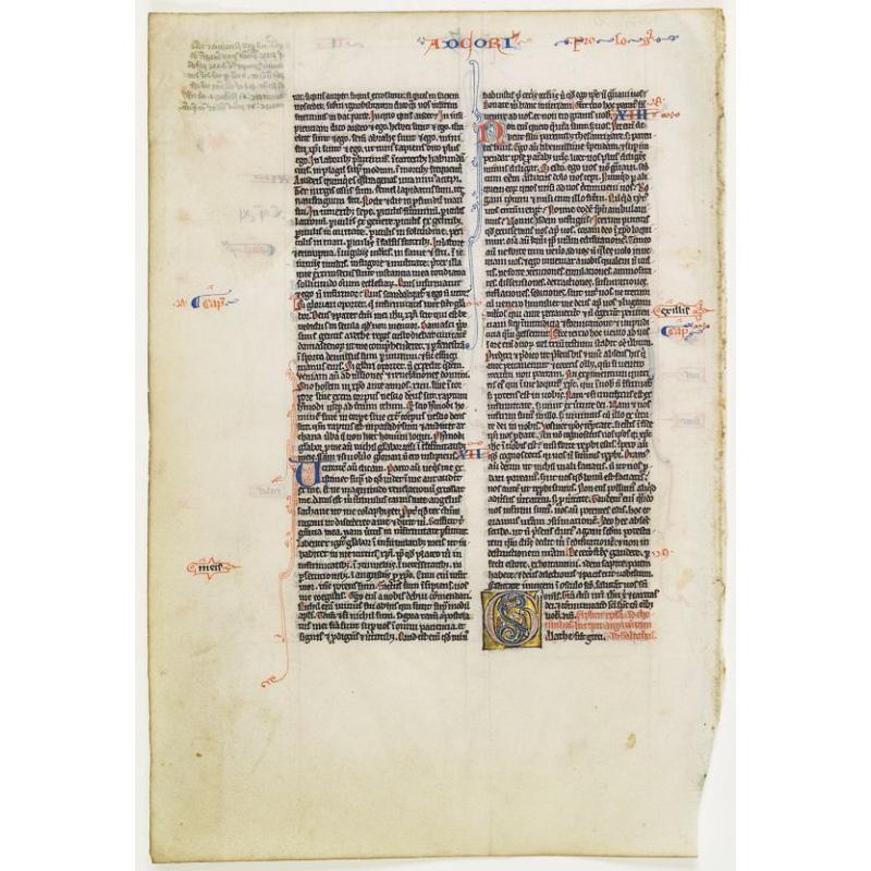 A large leaf of a 13th. century French bible.