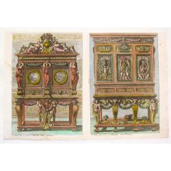Hand colored Copper Engraving of Two Fancy Sideboards (Untitled).
