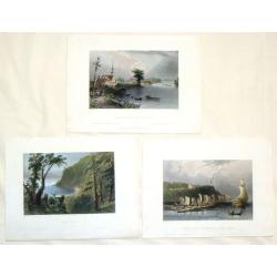 Three Hand-colored Engravings of Quebec, Canada.