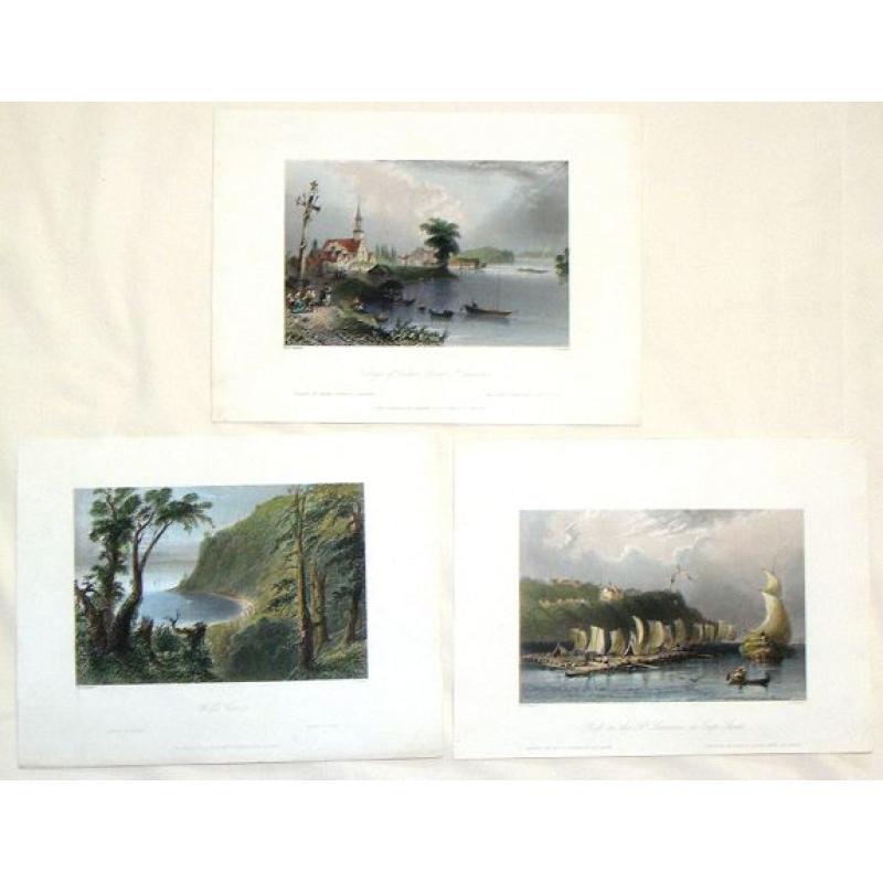 Three Hand-colored Engravings of Quebec, Canada.