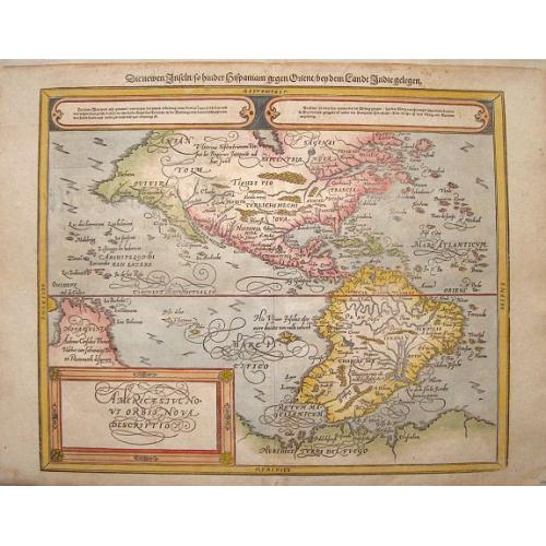 Old map image download for Americae Sive Novi Orbis Nova Descriptio. Die newen inseln so hinder Hispaniam gegen Orient, bey dem landt Indie gelegen