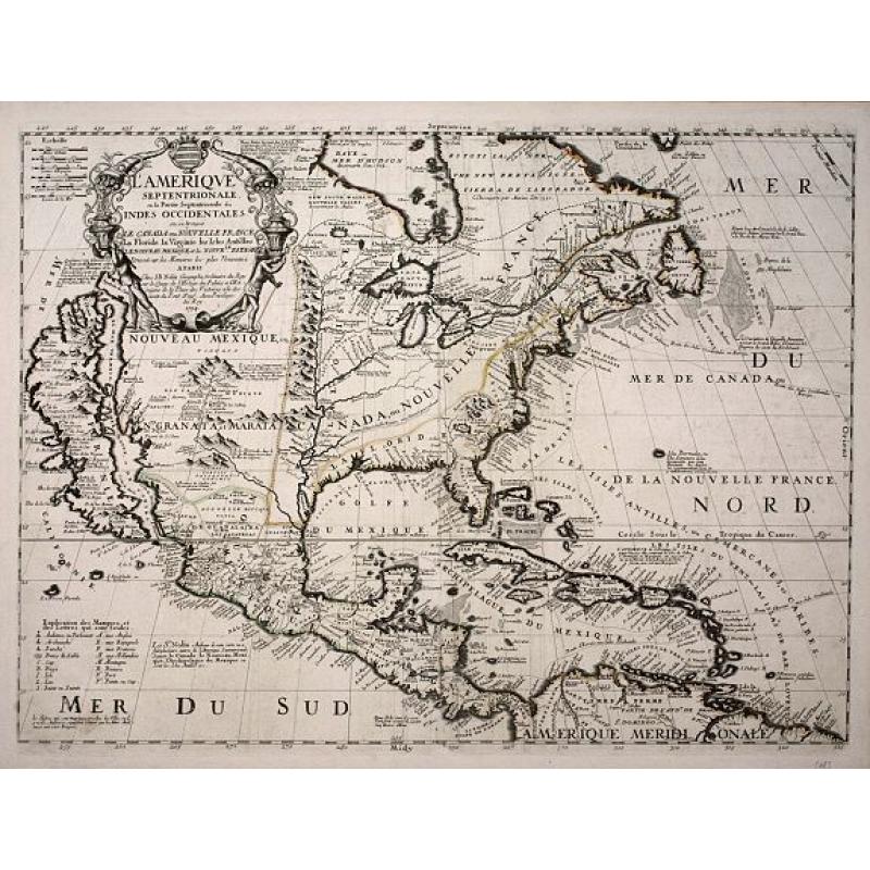 L'Amerique Septentrionale, ou la Partie Septentrionale des Indes Occidentales ou se Trouve le Canada ou Nouvelle France la Floride la Virginie les Isles Antilles le Nouveau Mexique et la Nouvele Espagne.