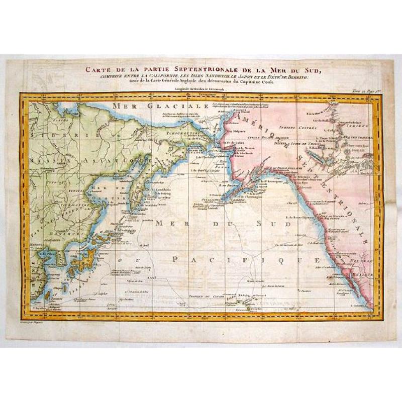 Carte de la Partie Septentrionale de la Mer du Sud, Comprise entre La Californie, Les Isles Sandwich, Le Japon et le Detroit de Behring