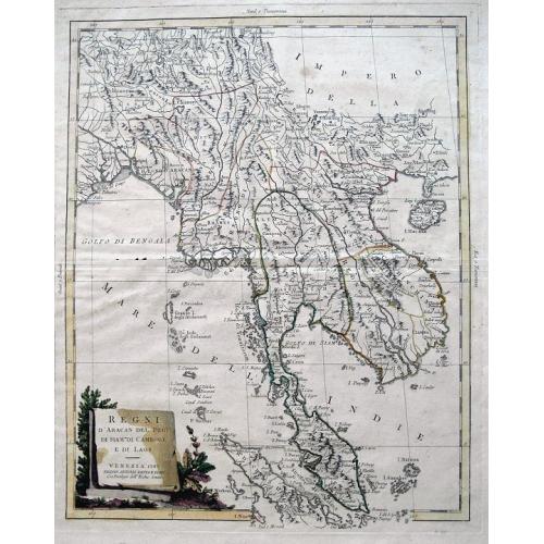 Old map image download for Regni D'Aracan Del Pegu Di Siam Di Camboge E Di Laos.