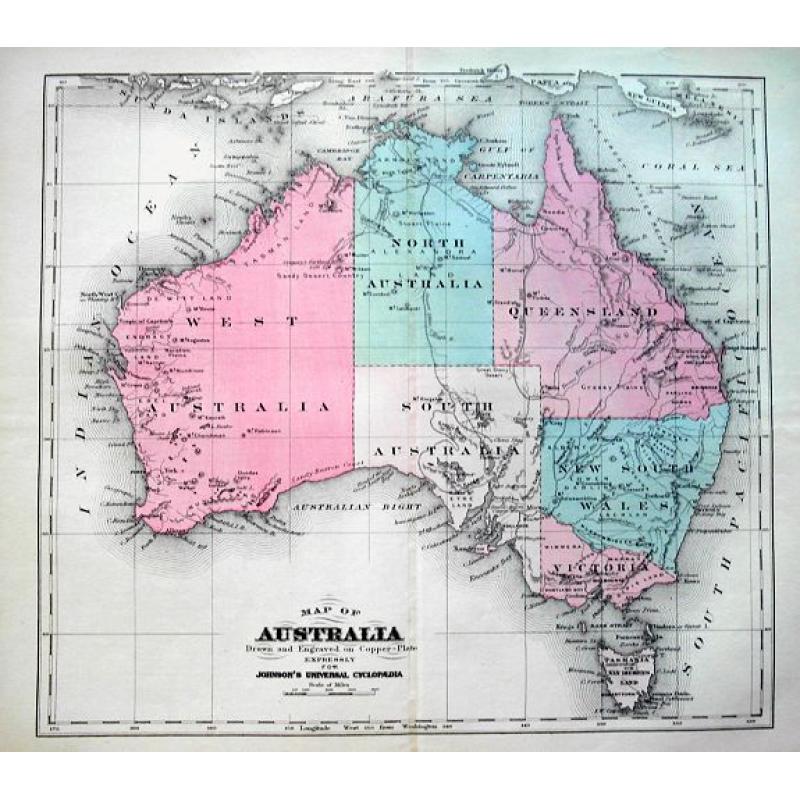 Map of Australia Drawn and Engraved On Copper-Plate Expressly for Johnson's Universal Cyclopaedia.