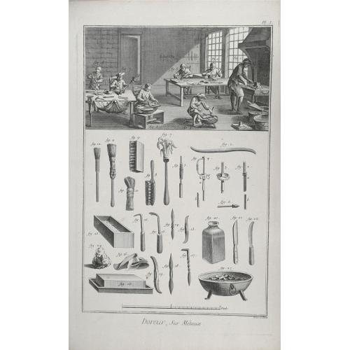 Rare, antique map of  (5 Plates depicting art of gilding) Doreur.