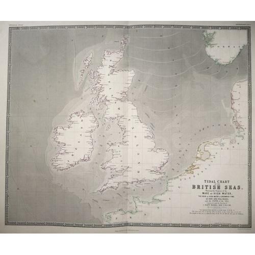 Old map image download for Tidal Chart of the British Seas showing the progress of the Wave of High water .