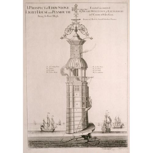 Old map image download for A Prospect of Eddystone Lighthouse near Plymouth.