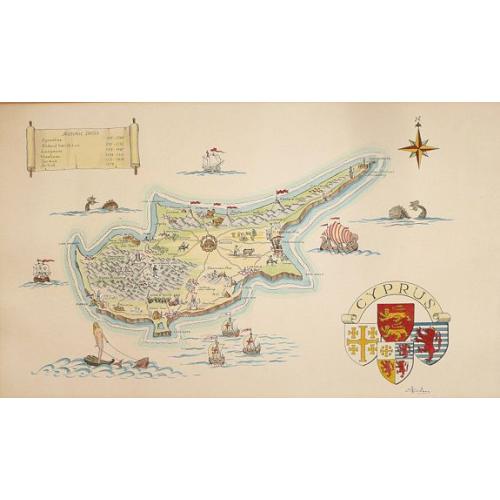 Old map image download for A Pictorial Map of Cyprus.