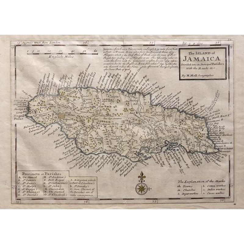 The Island of Jamaica Divided into its Principal Parishes with the Roads & c.