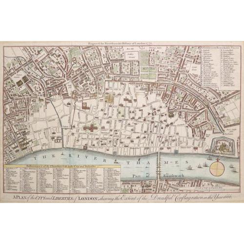 Old map image download for A PLAN OF THE CITY AND LIBERTIES OF LONDON; SHEWING THE EXTENT OF THE DREADFUL CONFLAGRATION IN THE YEAR 1666. 