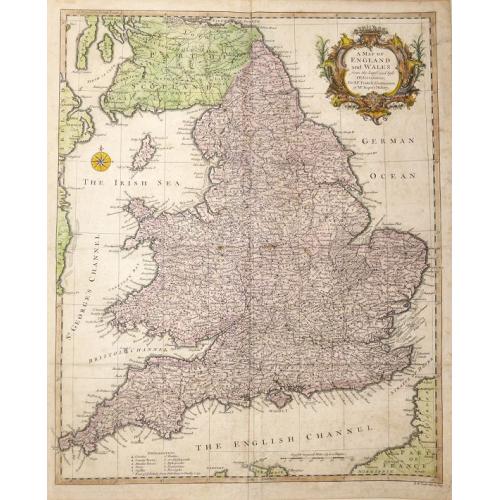 Old map image download for A Map of England and Wales from the latest and best Observations; For Mr Tindal's Continuation of Mr Rapin's History