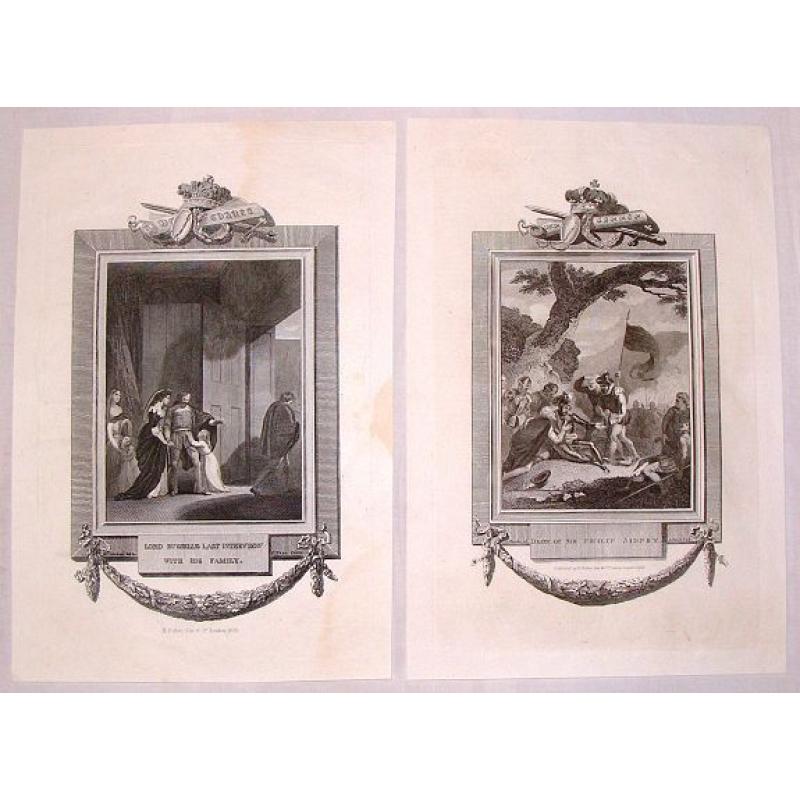 Death of Sir Philip Sidney [and] Lord Russell's Last Interview With His Family. [Lot of 2 prints]
