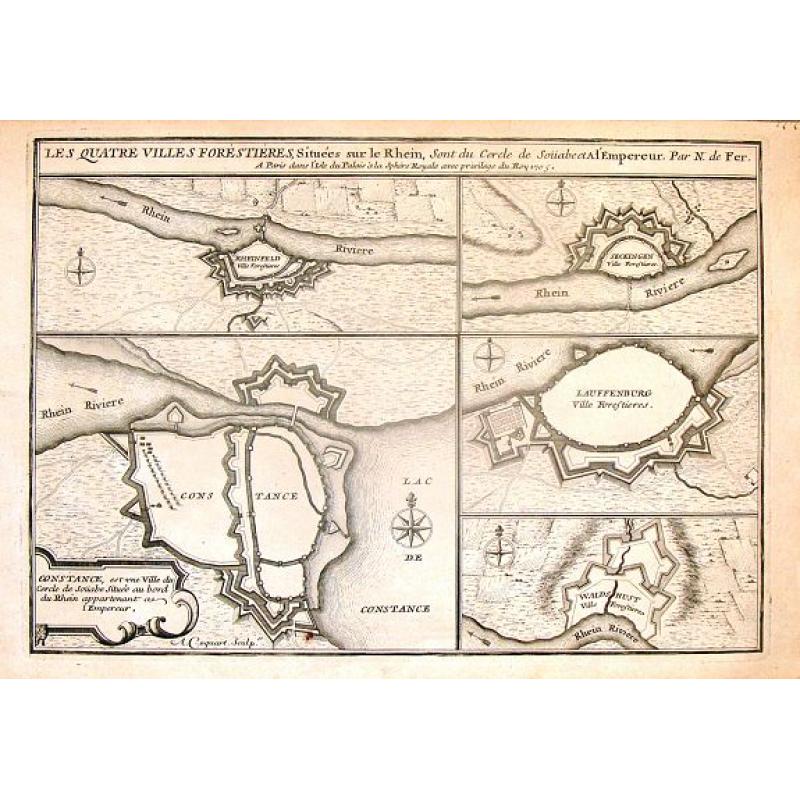 Les Quatre Villes Forestieres, Situees Sur le Rhein, Sent du Cercle de Souabe et a l'Empereur. Par N. de Fer.