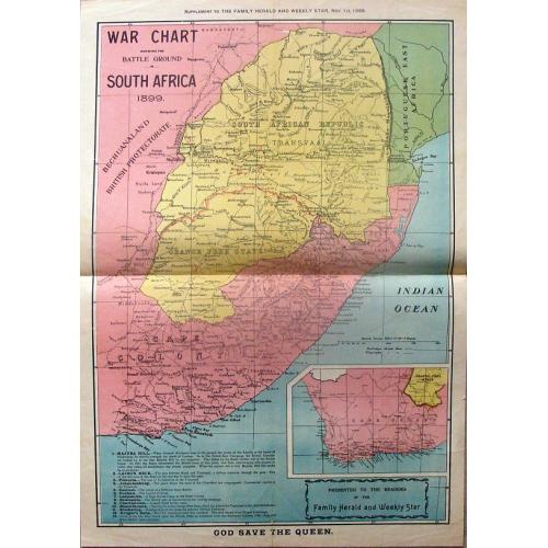 Old map image download for War Chart Showing the Battle Ground in South Africa, 1899.