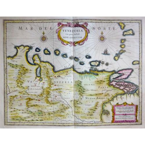 Old map image download for Venezuela cum parte Australi Novae Andalusiae Amstelodami Henricus Hondius Excudit.