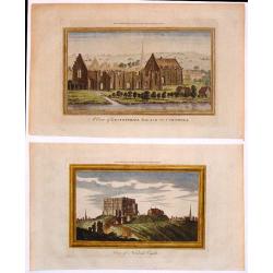 Two Hand-Colored Views of the Ruins of Ancient British Castles.
