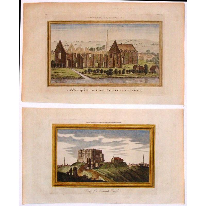 Two Hand-Colored Views of the Ruins of Ancient British Castles.