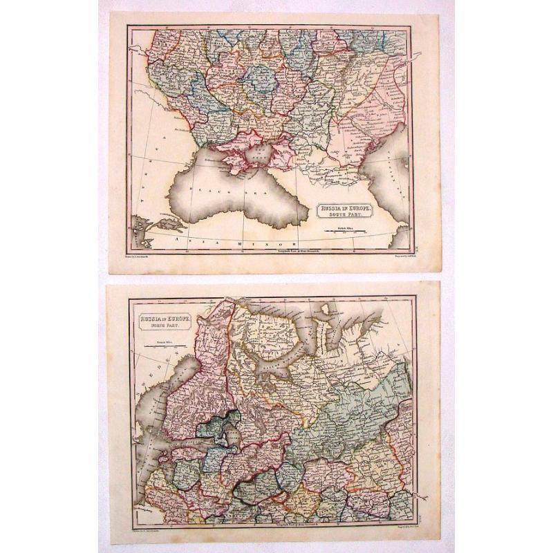 Russia In Europe - North Part & South Part (Two Maps).