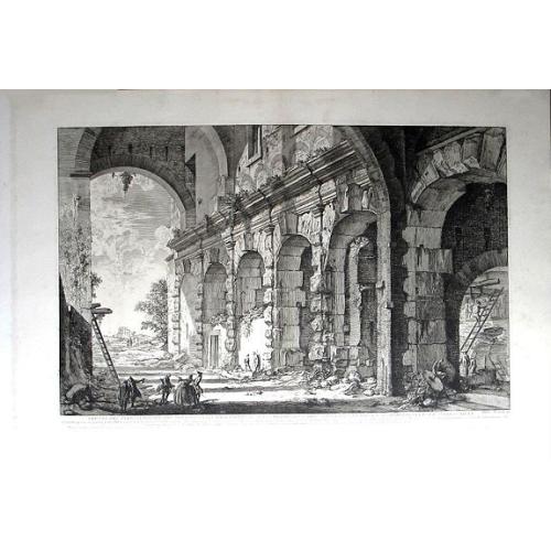 Old map image download for Veduta del piano superiore del Serraglio delle fabbricato da Domiziano a uso dell' Anfiteatro Flavio, e volgarmente detto la Curia Ostilia.