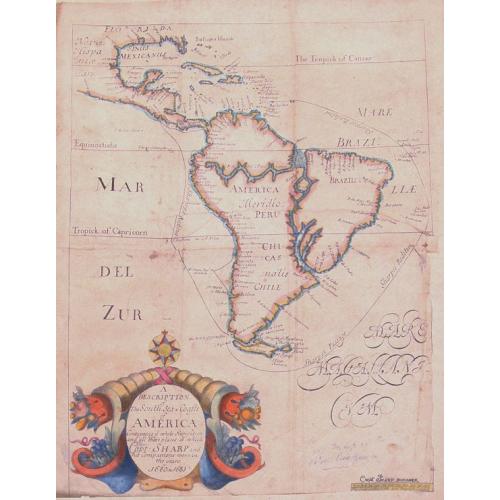 Old map image download for A Description of The South Sea & Coasts of America Containing ye whole Navigation and all those places at which Capt. Sharp and his Companions were in the years 1680 &1681